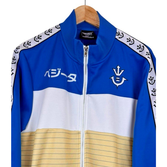 Dragonball Z Vegeta Armor Sweater Mens Large Full Zip Jacket Yellow Blue Fleece - Picture 2 of 5